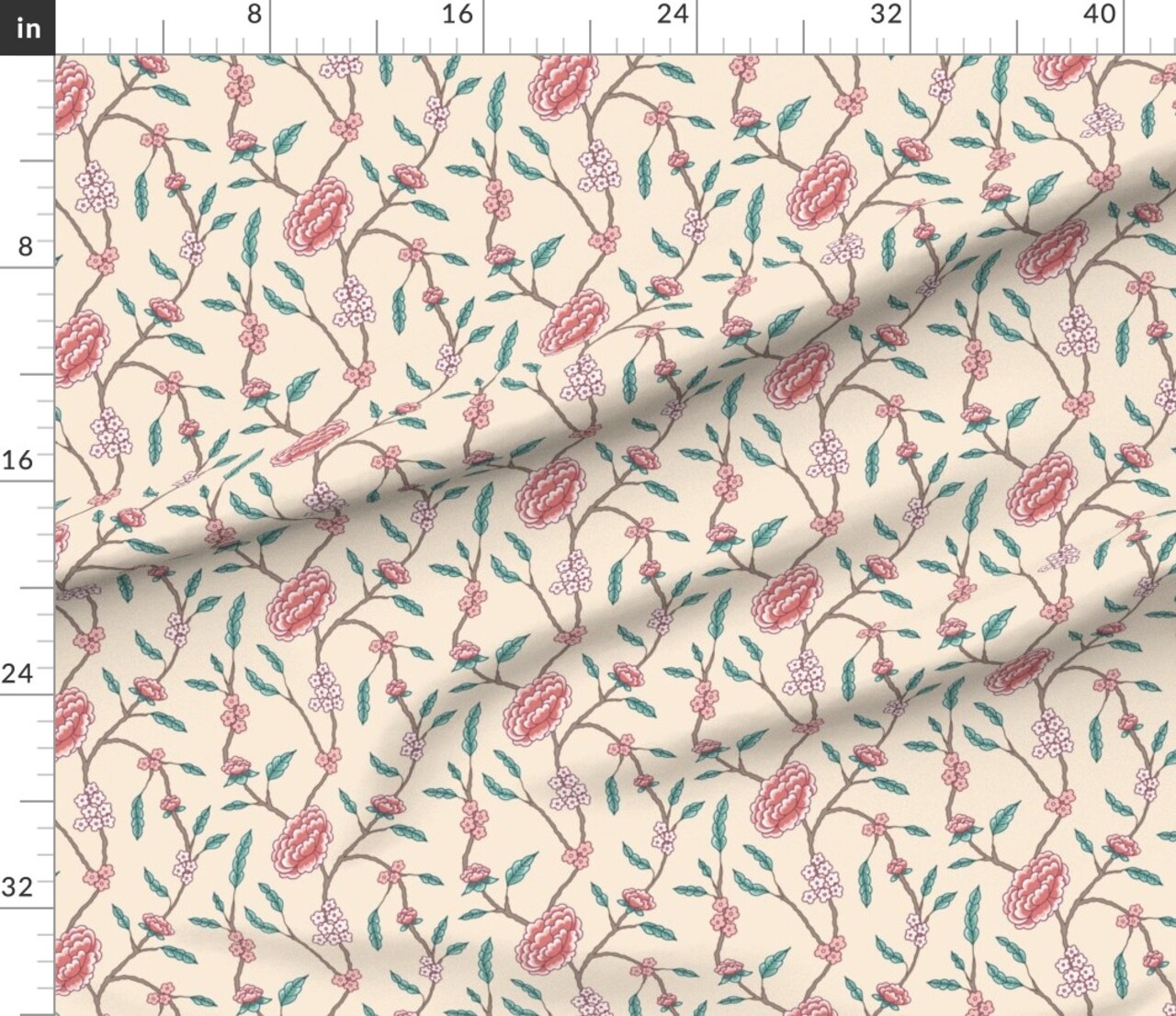 Traditional Floral Botanical Chinoiserie Flowers Trailing Leaves Cherry Blossom Spring Nature Historical Inspired Custom Printed Fabric by Spoonflower Various Fabrics by the Yard or Fat Quarter